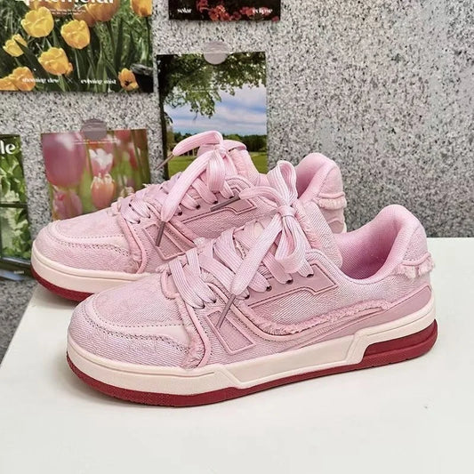2025 New Casual Women's Sneakers Popular Niche Vintage Skateboard Spring Autumn All Match Shoes Couple Style Pink Sneakers