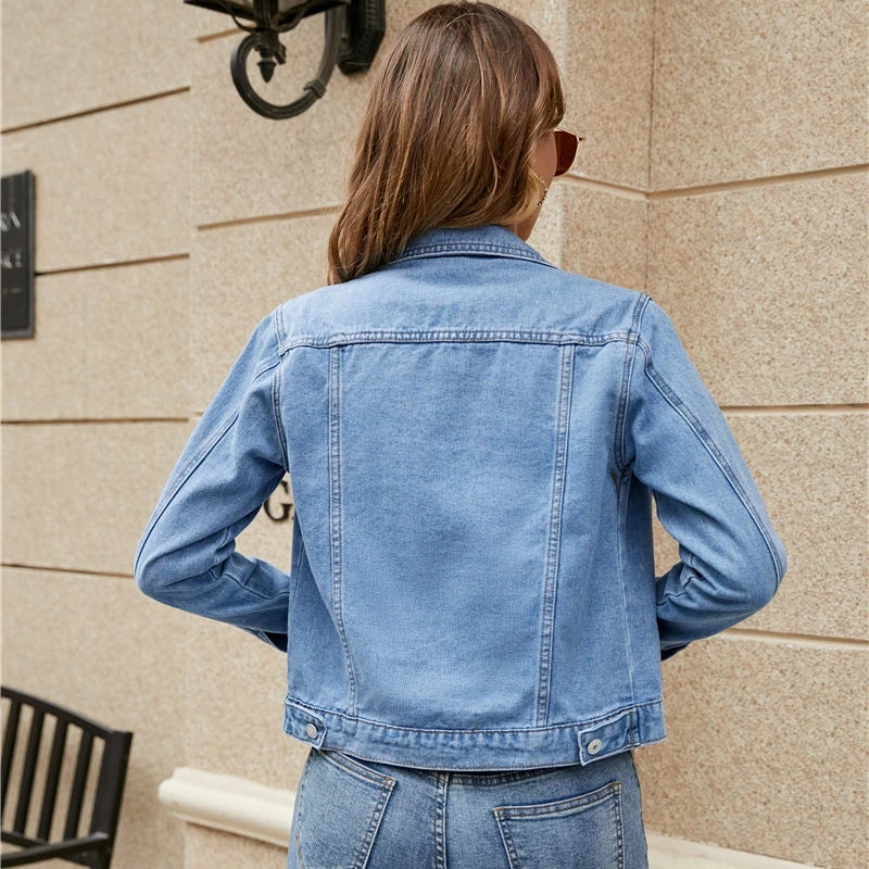 Fashion Vintage Jean Jackets 2025 Autumn New Long Sleeve Casual Solid Cardigan Denim Coat Casual Pocket Outwear
