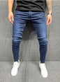Men Jeans Knee Hole Ripped Stretch Skinny Denim Pants Solid Color Black Blue Autumn Summer Hip-Hop Style Slim Fit Trousers S-4XL