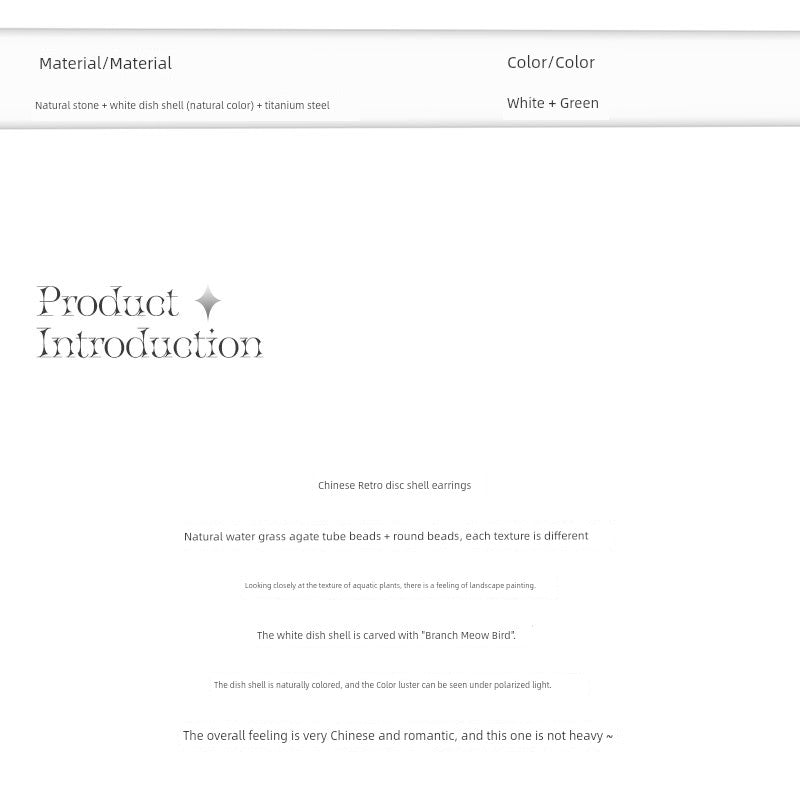 Chinese-Style Retro Natural Stone Water Grass Earrings