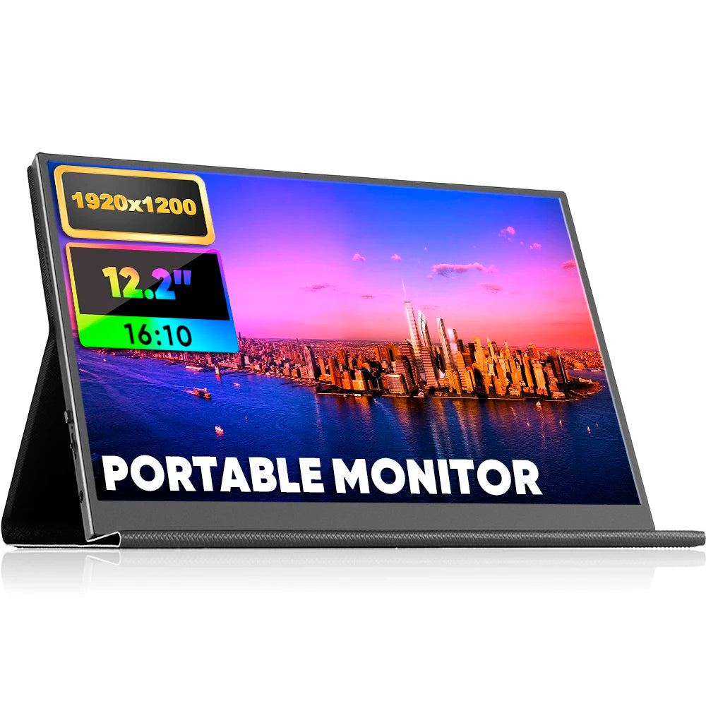12.2 Inch Portable PC Monitor IPS 1920*1200 Resolution Dual Built-In Speakers 16:10 HD VESA Mountable Business Screen for Laptop