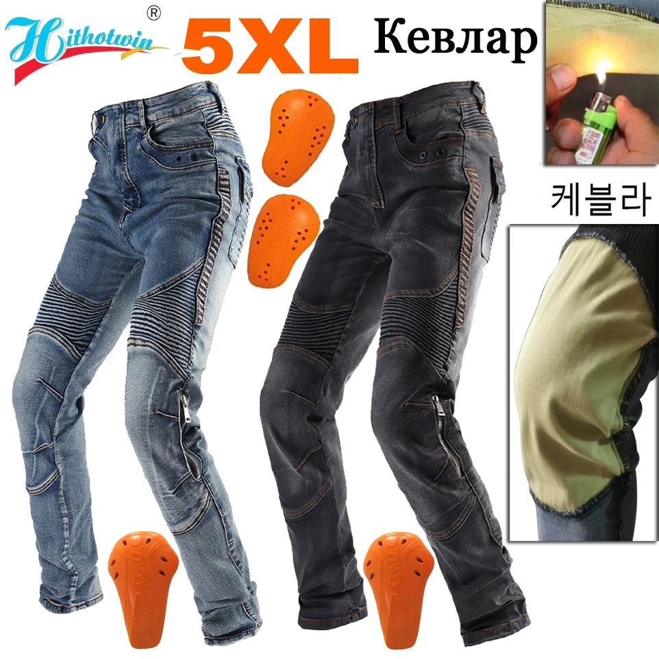 S- 5XL Men Aramid Motorcycle jeans Moto Pants With Protective Gear Riding Touring fireproof and wearable Motorbike Trousers 03