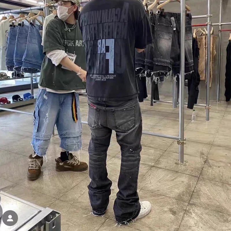 Owen Seak Men’s Jeans Denim Cotton Men Gradient Flared Casual Pants Autumn Designer Luxury Long Trousers