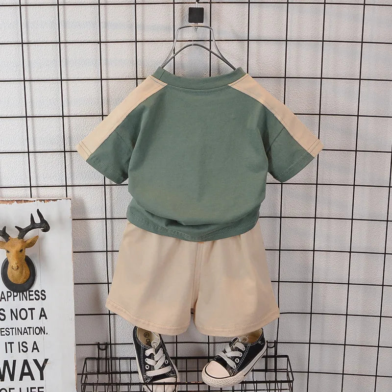0-5 Years Old Boy Simple Korean Fashion T-Shirt + Baby Summer Cotton Shorts Suit