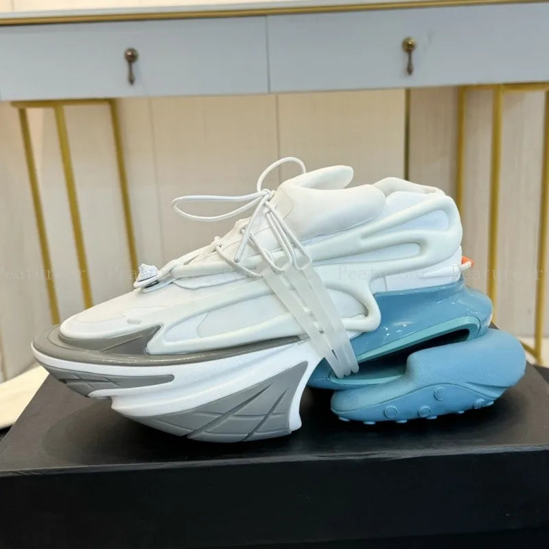 ‌Men Women Gradient Color Sneakers Patchwork High Quality Walking Shoes Thick Sole Lace Up Flats Casual Shoes Big Size 35-46