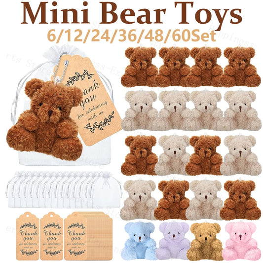 6-60Set Mini Bear Plush Stuffed Small Teddy Bear Wedding Gift for Guests Baby Shower Decoration Bear Keychain for Christmas Xmas