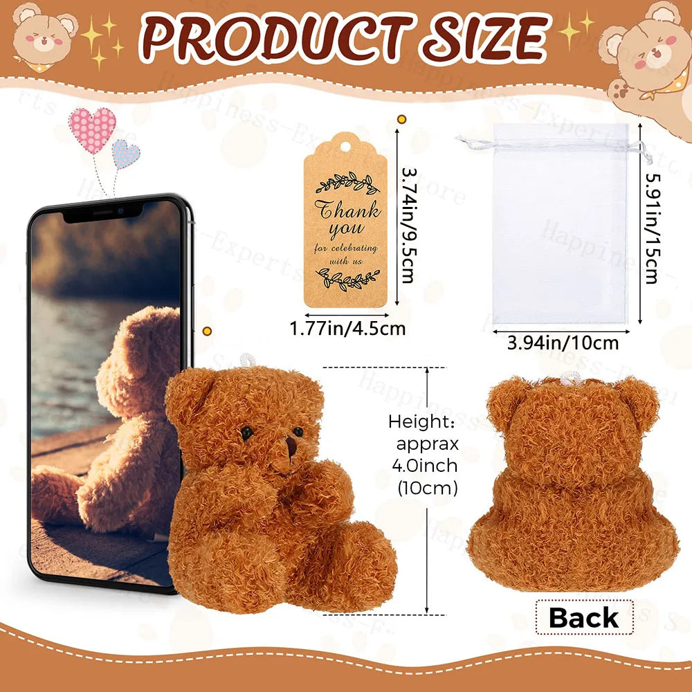 6-60Set Mini Bear Plush Stuffed Small Teddy Bear Wedding Gift for Guests Baby Shower Decoration Bear Keychain for Christmas Xmas