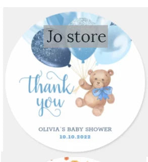 Custom Teddy Bear Sticker Thank You Baby Shower Adhesive Label Boy Girl Birthday Baptism Gender Reveal Gift Sealing Decoration