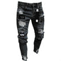 Men Jeans Knee Hole Ripped Stretch Skinny Denim Pants Solid Color Black Blue Autumn Summer Hip-Hop Style Slim Fit Trousers S-4XL