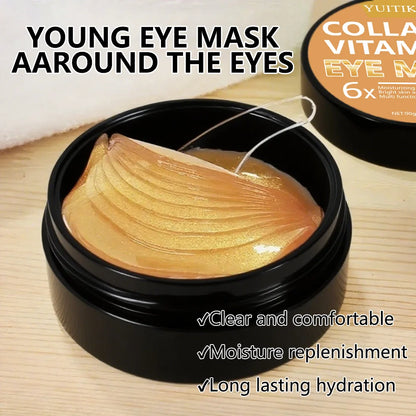 YUITIKUE Collagen Vitamin Eye Mask 6x with Extra Serum - Skin-Friendly & Fast Absorbing, Deep Hydrating Care, 90g Jar