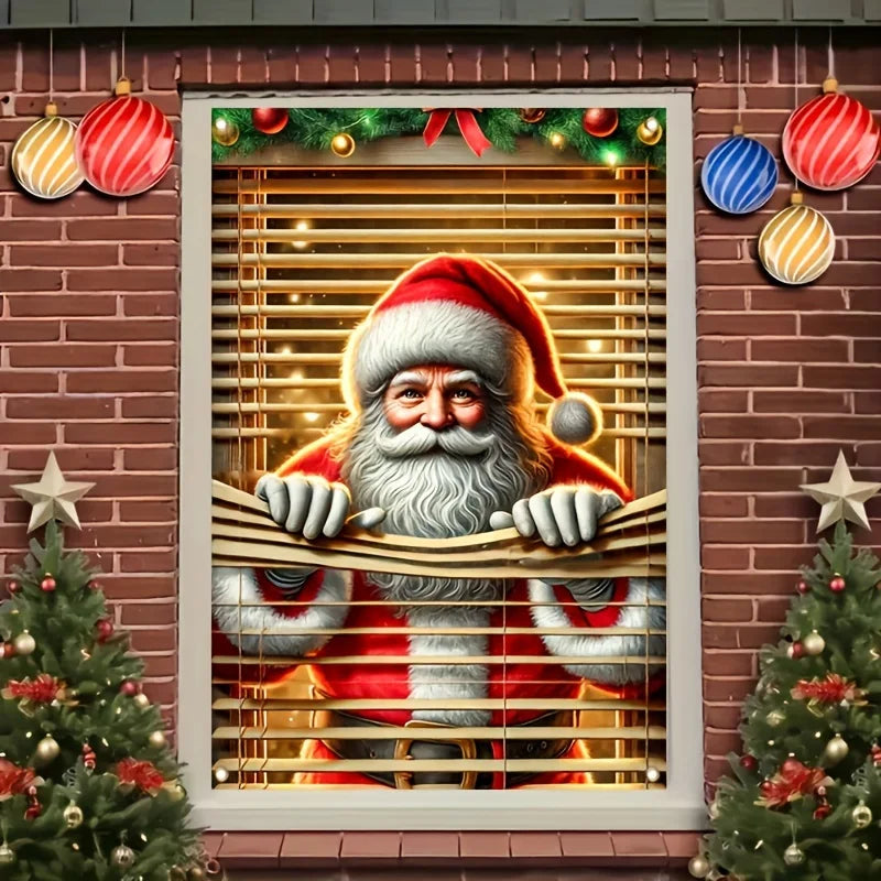 1pc Santa Claus Window Cover 2D Christmas New Year Decoration Indoor Outdoor Party Supplies Polyester Photo Background Cloth