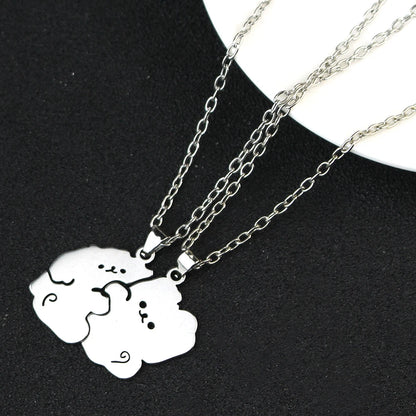 1Pair Cute Animal Hugging Cat Pendant Necklaces Stainless Steel Cat Necklace for Couple Lover Valentine's Day Jewelry Gift