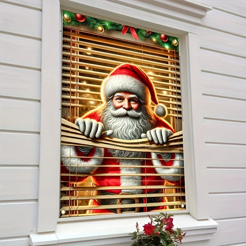 1pc Santa Claus Window Cover 2D Christmas New Year Decoration Indoor Outdoor Party Supplies Polyester Photo Background Cloth