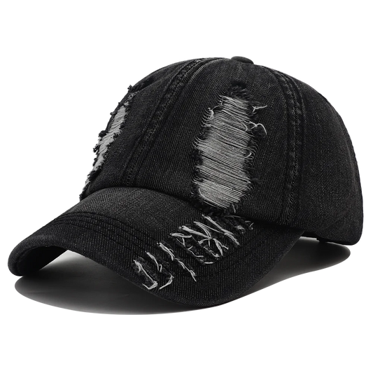 2024 New Solid Color Ripped Baseball Cap Washed Denim Snapabck Hat Hip Hop Breathable Streetwear Distressed Hats for Women Men