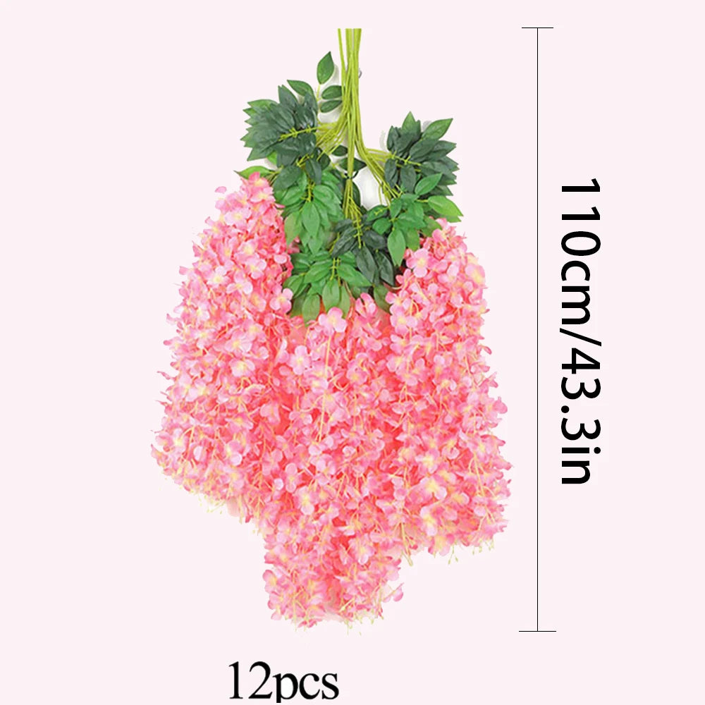 12pcs Wisteria Flowers String Hanging Garland Outdoor Wedding Garden Arch Decor Home Party Decoration Artificial Flower