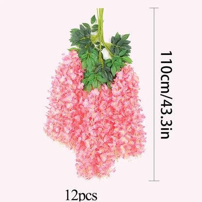 12pcs Wisteria Flowers String Hanging Garland Outdoor Wedding Garden Arch Decor Home Party Decoration Artificial Flower