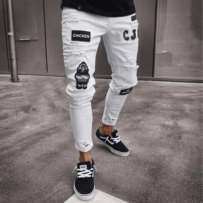 2025 New Ripped Jeans Men Slim-fit Denim Pants Cotton Korean Style Fashion Elasticity Versatile Blue Black Men's Clothing S-XXXL