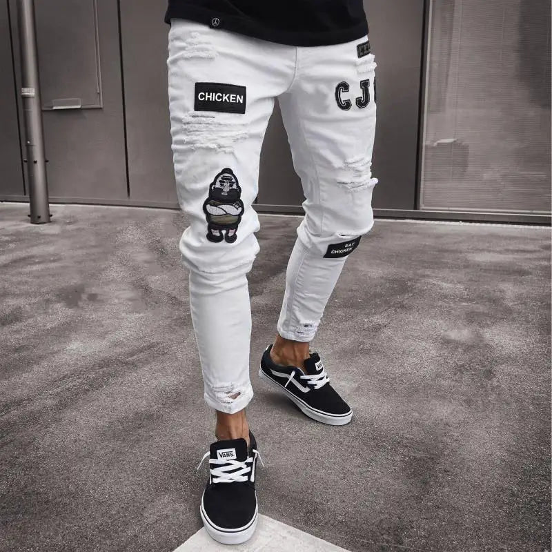 New Ripped Jeans Men Stretch Skinny Grey Blue Black Hip Hop Denim Trousers Streetwear Casual Slim Fit Jeans for Men Jogging jean