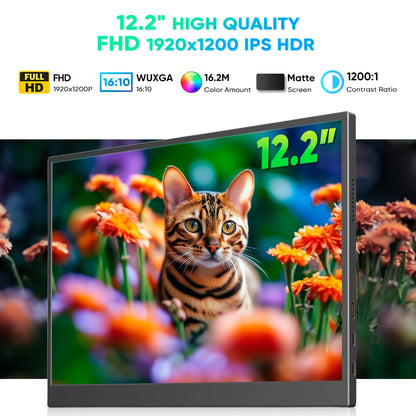 12.2 Inch Portable PC Monitor IPS 1920*1200 Resolution Dual Built-In Speakers 16:10 HD VESA Mountable Business Screen for Laptop