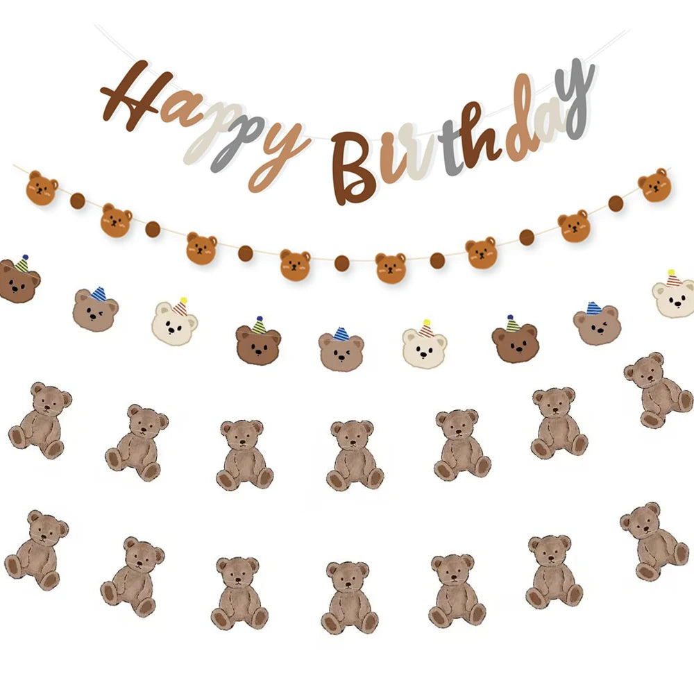 1Set 2.5M Cute Bear Garland Carton Happy Birthday Banners for Kids Bear Themed Birthday Party Decoration Supplies Room Decor