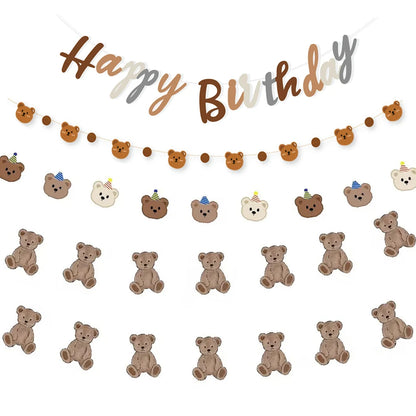 1Set 2.5M Cute Bear Garland Carton Happy Birthday Banners for Kids Bear Themed Birthday Party Decoration Supplies Room Decor