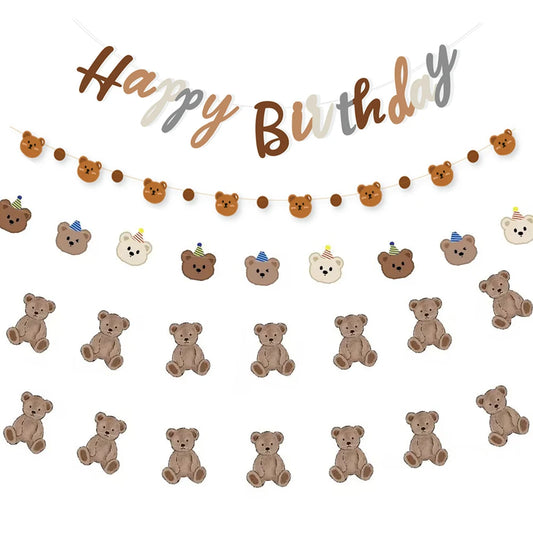 1Set 2.5M Cute Bear Garland Carton Happy Birthday Banners for Kids Bear Themed Birthday Party Decoration Supplies Room Decor
