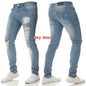 Men Jeans Knee Hole Ripped Stretch Skinny Denim Pants Solid Color Black Blue Autumn Summer Hip-Hop Style Slim Fit Trousers S-4XL
