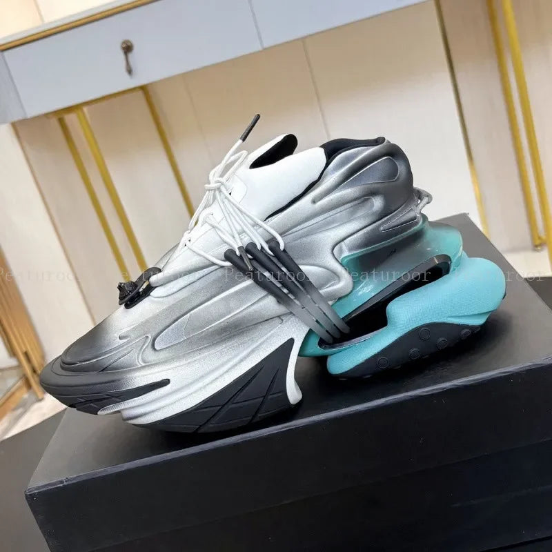 ‌Men Women Gradient Color Sneakers Patchwork High Quality Walking Shoes Thick Sole Lace Up Flats Casual Shoes Big Size 35-46