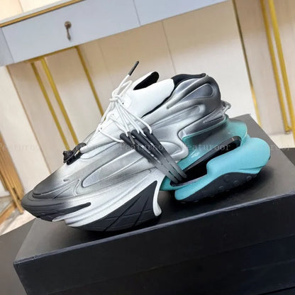 ‌Men Women Gradient Color Sneakers Patchwork High Quality Walking Shoes Thick Sole Lace Up Flats Casual Shoes Big Size 35-46