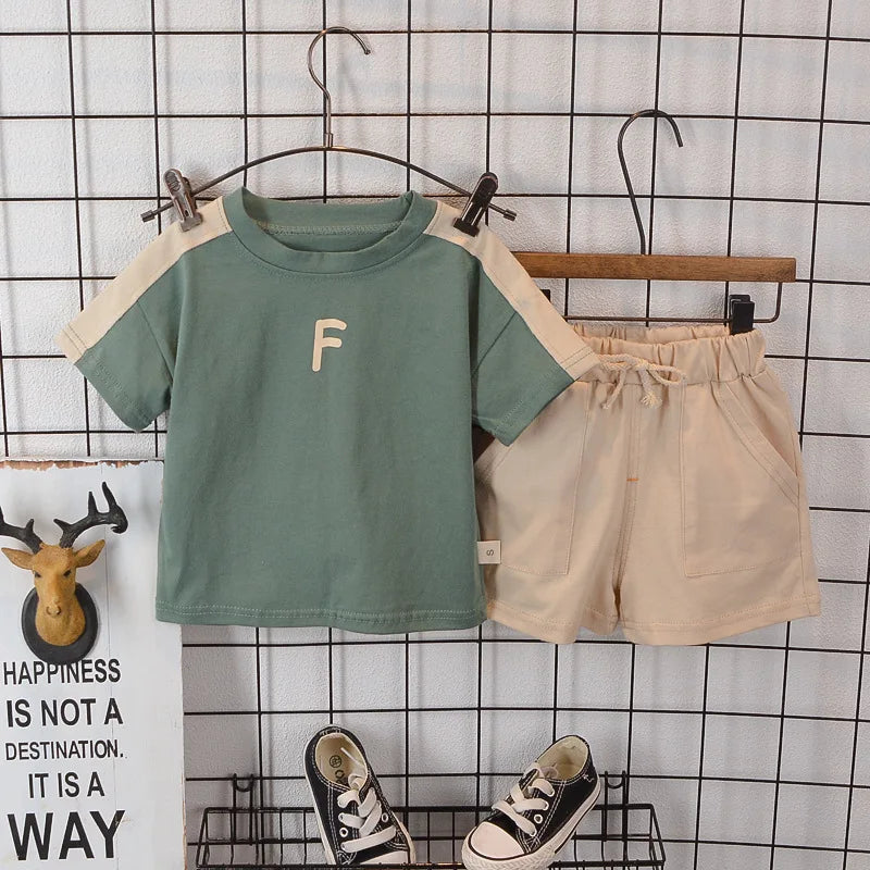 0-5 Years Old Boy Simple Korean Fashion T-Shirt + Baby Summer Cotton Shorts Suit