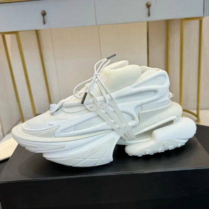 ‌Men Women Gradient Color Sneakers Patchwork High Quality Walking Shoes Thick Sole Lace Up Flats Casual Shoes Big Size 35-46