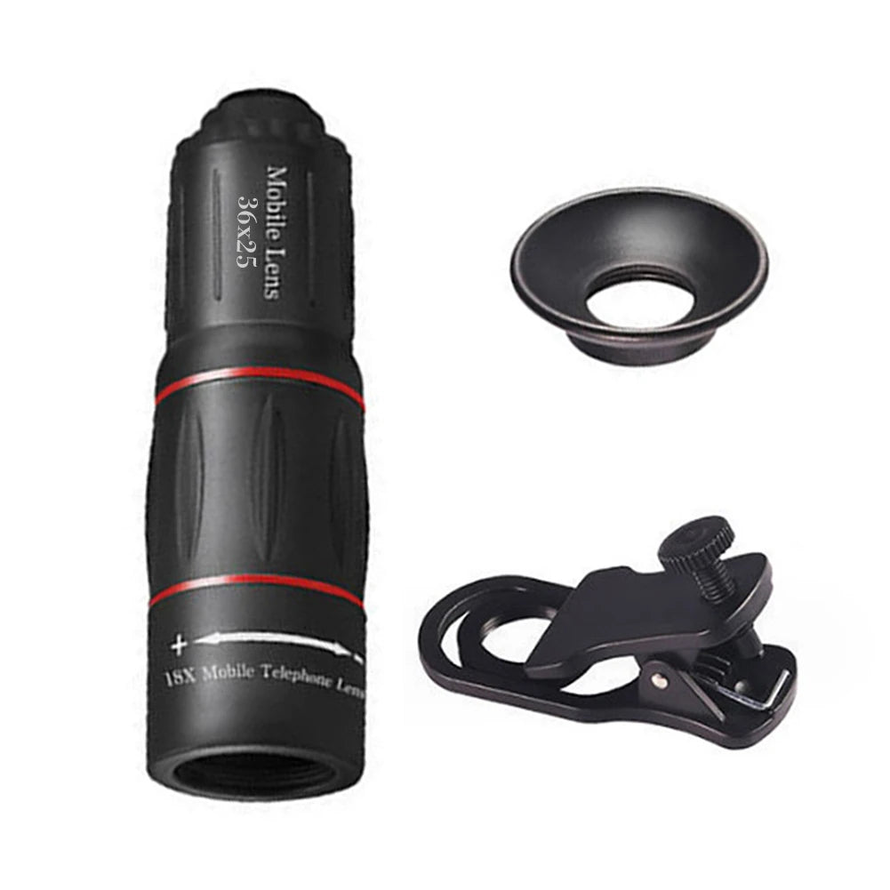 18/28/36X Mobile Phone Camera Lens Clip-On Zoom Monocular Telescope Universal HD Telescope Lens for Camping Hunting Sports