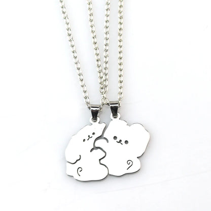 1Pair Cute Animal Hugging Cat Pendant Necklaces Stainless Steel Cat Necklace for Couple Lover Valentine's Day Jewelry Gift
