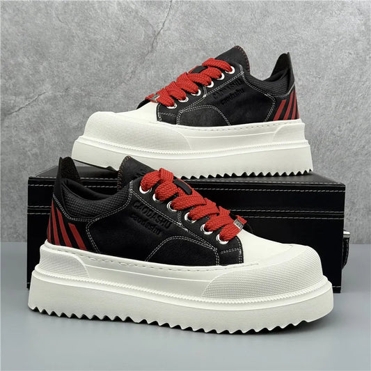 2025 British Style Chunky Sole Sneakers Men Oxford-Inspired Platform Shoes 38-44 Casual Shoes with Cushion Insole for Streetwear