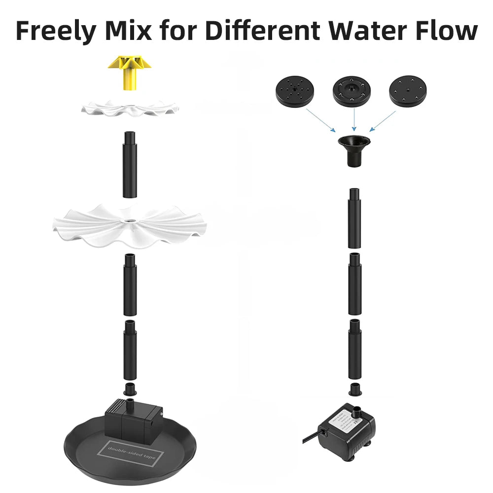 2.5W Solar Fountain Pump for Bird Bath with 9 Nozzles Solar Powered Water Fountain Pump for Garden Pond Pool Fish Tank Aquarium