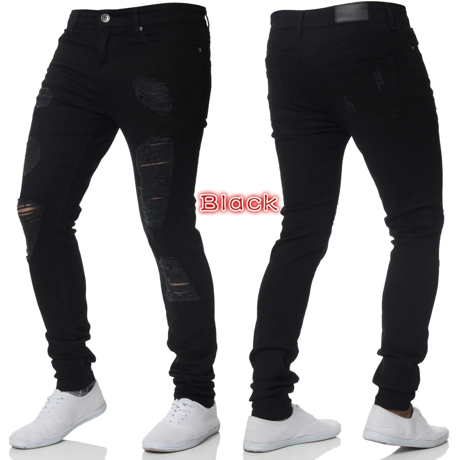 New Ripped Jeans Men Stretch Skinny Grey Blue Black Hip Hop Denim Trousers Streetwear Casual Slim Fit Jeans for Men Jogging jean