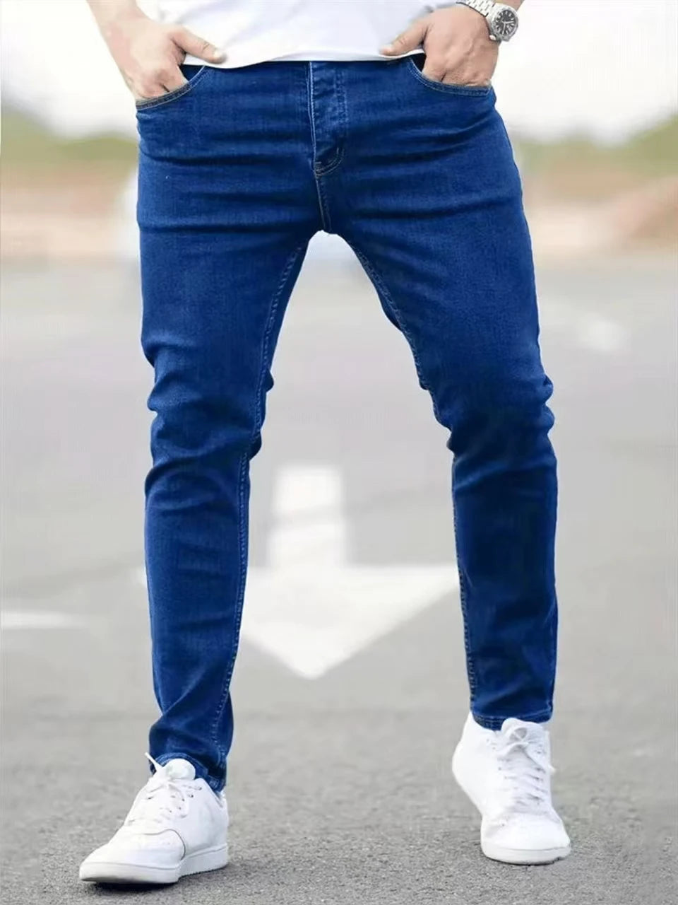 Jeans Men's Four Seasons Straight Pants Men's New Style Slim-Fitting Loose Business Denim Casual Pants Bullet-Light Style Work S