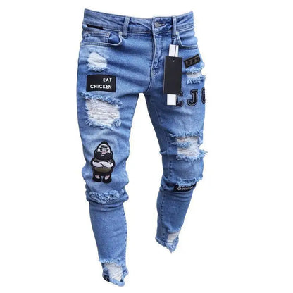 2025 New Ripped Jeans Men Slim-fit Denim Pants Cotton Korean Style Fashion Elasticity Versatile Blue Black Men's Clothing S-XXXL