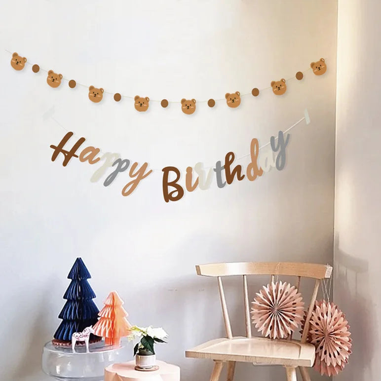 1Set 2.5M Cute Bear Garland Carton Happy Birthday Banners for Kids Bear Themed Birthday Party Decoration Supplies Room Decor