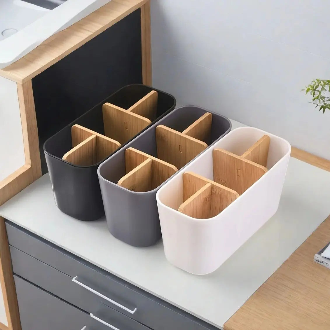 Toothbrush Holders for Bathrooms, Bamboo Tooth Brush Holder with 5 Slots Bathroom Vanity Organizer Countertop for Toothpaste