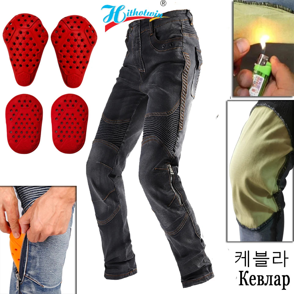 S- 5XL Men Aramid Motorcycle jeans Moto Pants With Protective Gear Riding Touring fireproof and wearable Motorbike Trousers 03