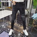 Diamond Men‘s Jeans Fashion Brand Man Tight Trouser New Heavy Craft Printing Stretch Fit Versatile Black Male Pencil Pants