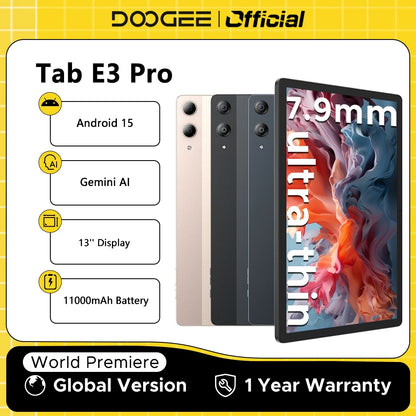 【Brand+】Doogee Tab E3 Pro 2 in 1 Tablet Pc 13" Android 15 Gemini Ai 32Gb Ram(8+24) 256Gb 11000Mah Battery Helio G100 Octa