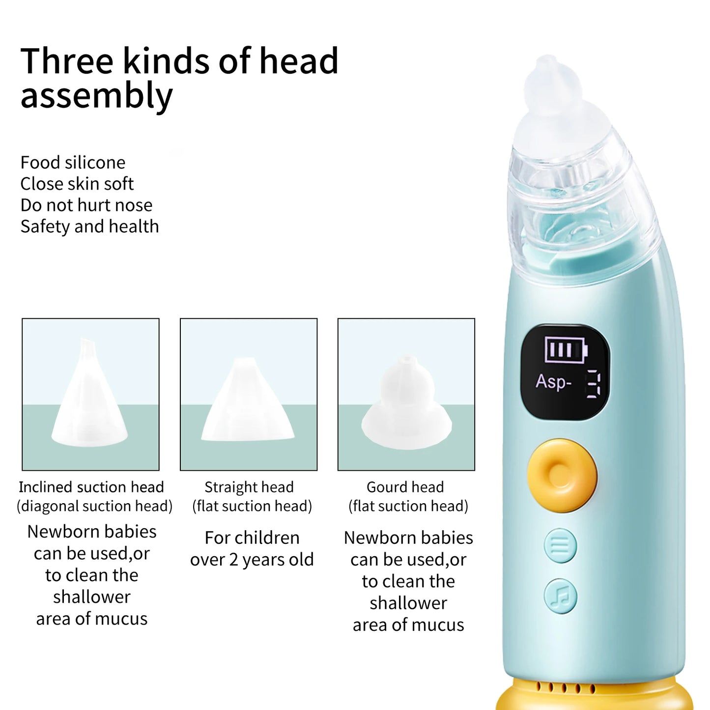 1pc Portable Silicone Nasal Clean Nasal Aspirator 3-Modes Suction Electric Nasal Aspirator Soothing Lighting and Nursery Music
