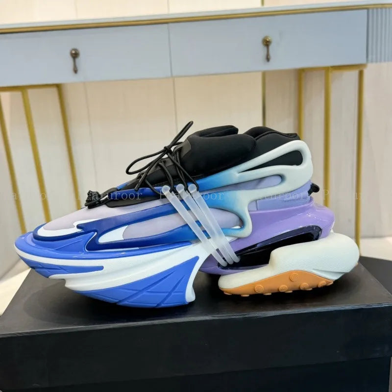 ‌Men Women Gradient Color Sneakers Patchwork High Quality Walking Shoes Thick Sole Lace Up Flats Casual Shoes Big Size 35-46