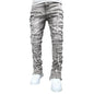 New Men's Fashion Jeans Work Pants, European and American Fashion Workwear Elastic Patchwork Denim Layered Flared Pants S-XXL