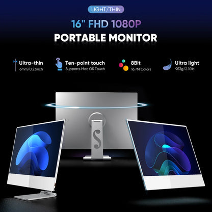 16-Inch FHD IPS Display USB-C Portable Gaming Monitor High Definition External Monitor with Cover Speakers for Laptop