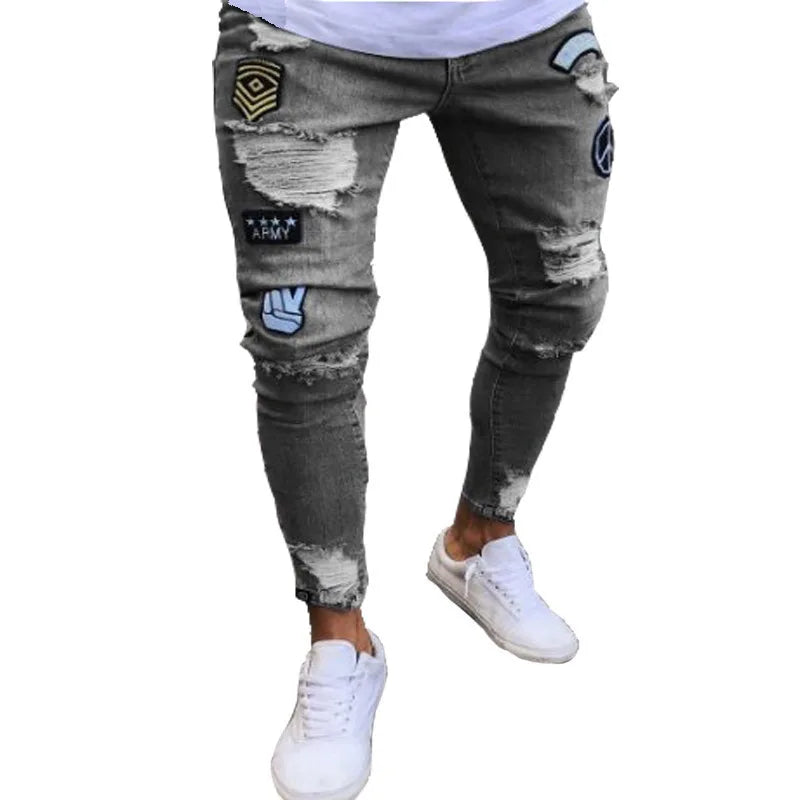 New Ripped Jeans Men Stretch Skinny Grey Blue Black Hip Hop Denim Trousers Streetwear Casual Slim Fit Jeans for Men Jogging jean