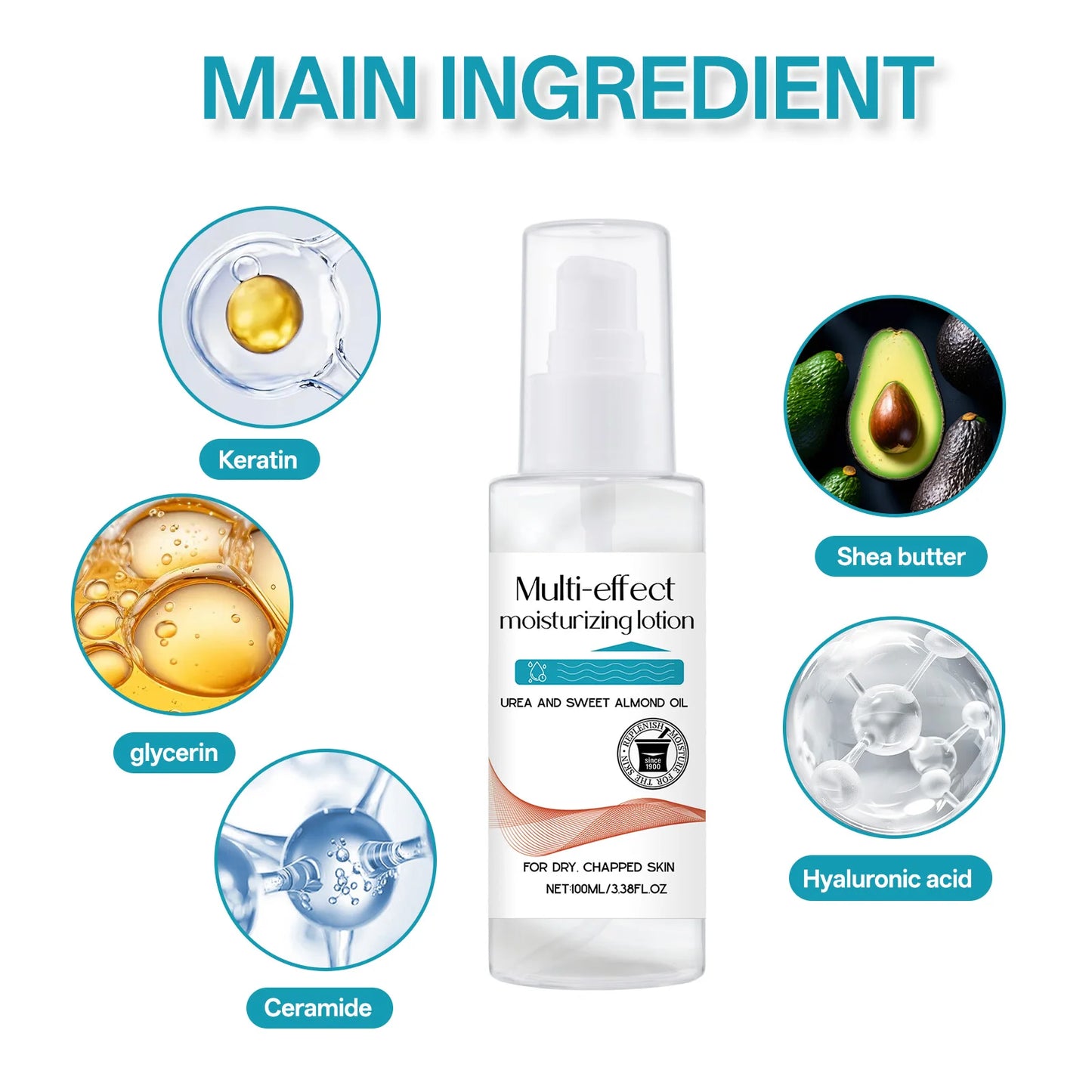 100ml Multi-Effect Moisturizing Lotion for Dry & Chapped Skin w/ Keratin & Hyaluronic Acid Deep Nourishment & Fast Absorption