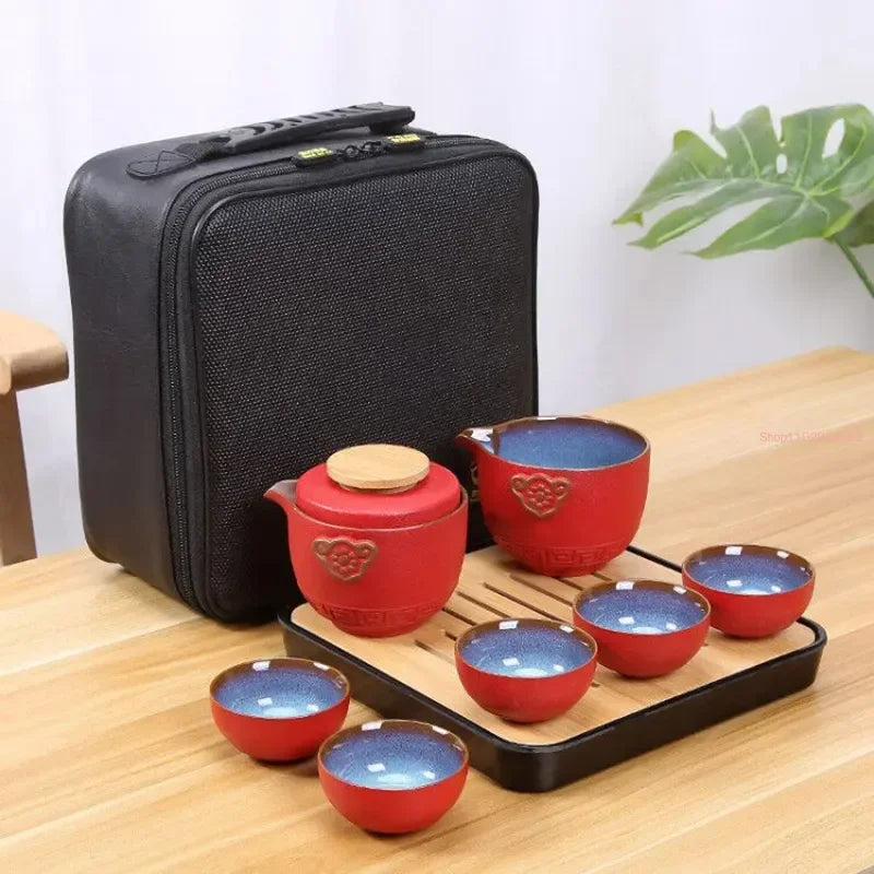 Chinese Kung Fu Travel Tea Set Ceramic Portable Teapot Set Gaiwan Tea Cups of Tea Ceremony Teacup Outdoor Drinking Jingdezhen